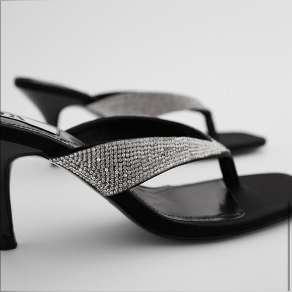 NWT Zara sparkly rhinestone heels in black size 38 (US 7) - Picture 2 of 7